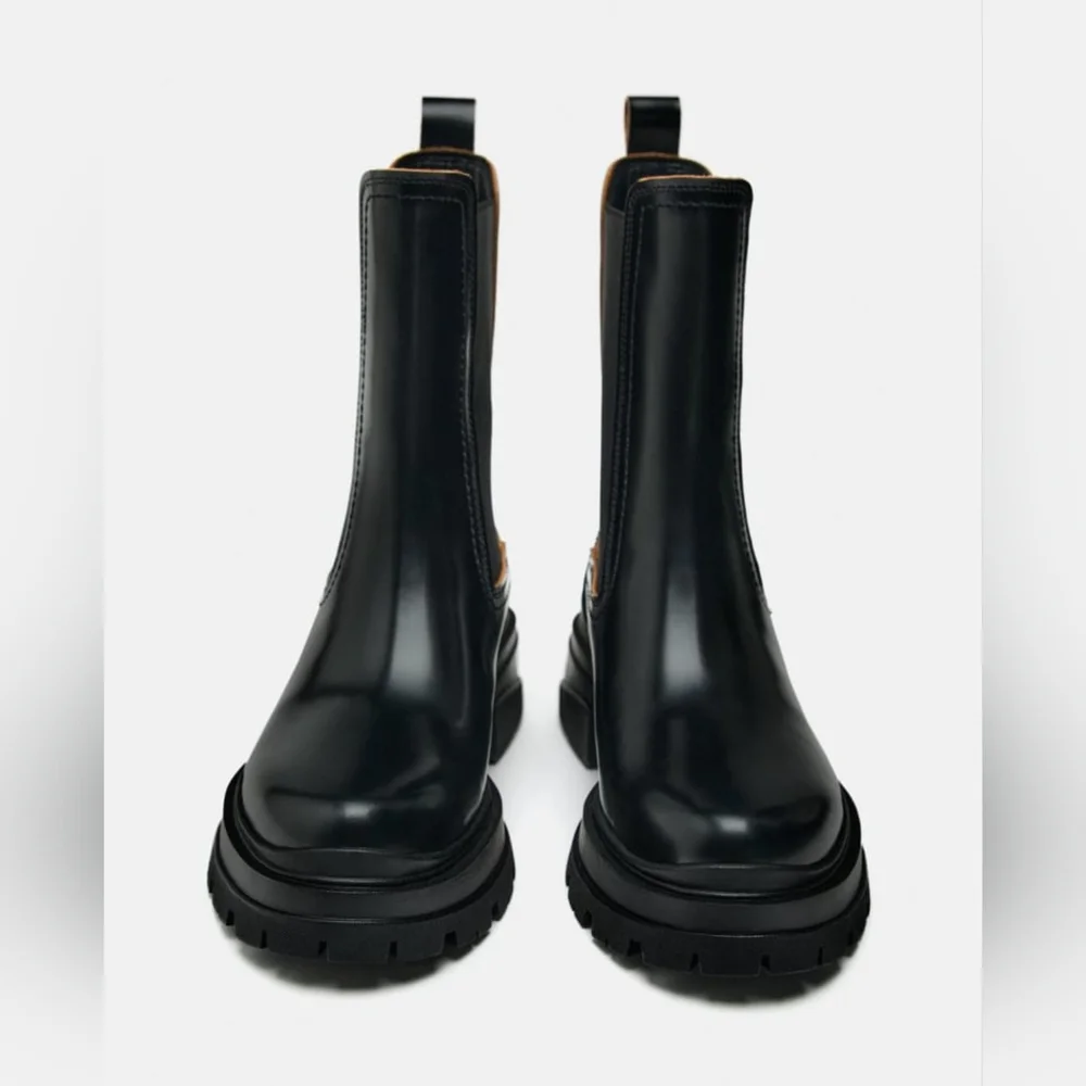 Zara Leather Ankle Boots with Lug Soles